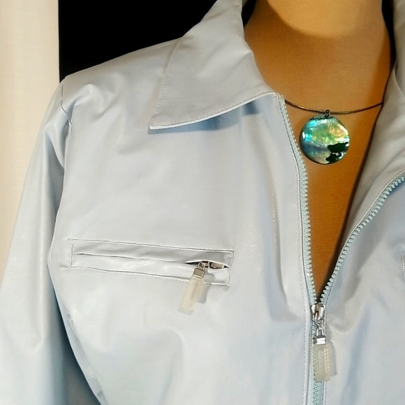 Judy Collection Faux Leather Light Baby Blue Zippered Jacket. M - Picture 5 of 12